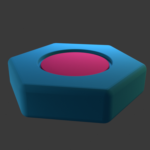 False-color material ID render with the body in blue and inset in red