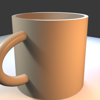 Warm ceramic mug benchmark with a visible open cavity and a separate curved handle