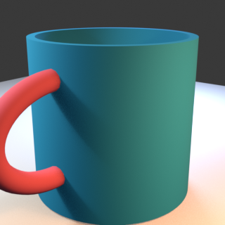 False-color mug render separating the body and handle
