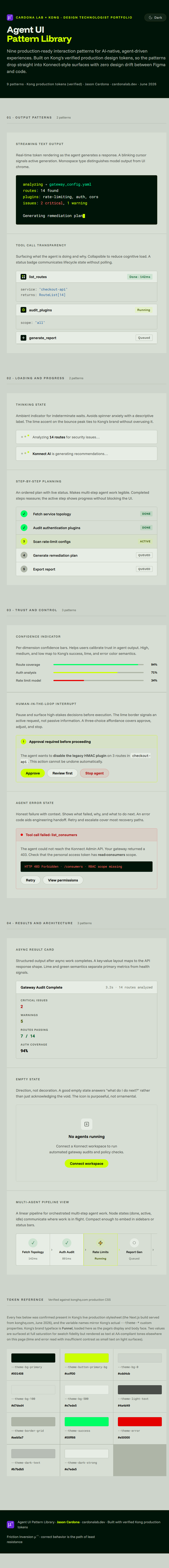 Agent UI Pattern Library, Kong design system