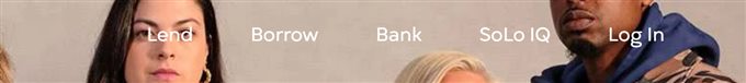 The solofunds.com top navigation rendered as light text over a light photographic background, where the links are difficult to read.